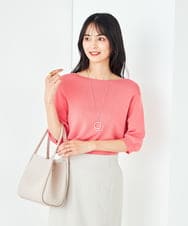 K2FGA69039 a.v.v(アー・ヴェ・ヴェ) 【接触冷感/UVカット/洗える】ボートネックハーフスリーブ美ラクるサマーニット ピンク