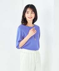 K2FGA69039 a.v.v(アー・ヴェ・ヴェ) 【接触冷感/UVカット/洗える】ボートネックハーフスリーブ美ラクるサマーニット ピンク
