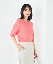 K2FGA69039 a.v.v(アー・ヴェ・ヴェ) 【接触冷感/UVカット/洗える】ボートネックハーフスリーブ美ラクるサマーニット ピンク