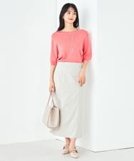 K2FGA69039 a.v.v(アー・ヴェ・ヴェ) 【接触冷感/UVカット/洗える】ボートネックハーフスリーブ美ラクるサマーニット ピンク