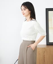 K2FGA69039 a.v.v(アー・ヴェ・ヴェ) 【接触冷感/UVカット/洗える】ボートネックハーフスリーブ美ラクるサマーニット ピンク