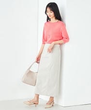 K2FGA69039 a.v.v(アー・ヴェ・ヴェ) 【接触冷感/UVカット/洗える】ボートネックハーフスリーブ美ラクるサマーニット ピンク