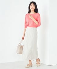 K2FGA69039 a.v.v(アー・ヴェ・ヴェ) 【接触冷感/UVカット/洗える】ボートネックハーフスリーブ美ラクるサマーニット ピンク