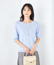 K2FGA69039 a.v.v(アー・ヴェ・ヴェ) 【接触冷感/UVカット/洗える】ボートネックハーフスリーブ美ラクるサマーニット ライトブルー
