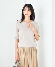 K2FGA69039 a.v.v(アー・ヴェ・ヴェ) 【接触冷感/UVカット/洗える】ボートネックハーフスリーブ美ラクるサマーニット グレージュ