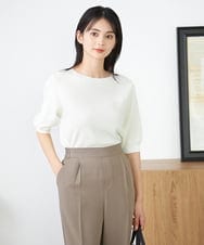 K2FGA69039 a.v.v(アー・ヴェ・ヴェ) 【接触冷感/UVカット/洗える】ボートネックハーフスリーブ美ラクるサマーニット ホワイト