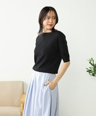 K2FGA69039 a.v.v(アー・ヴェ・ヴェ) 【接触冷感/UVカット/洗える】ボートネックハーフスリーブ美ラクるサマーニット ブラック