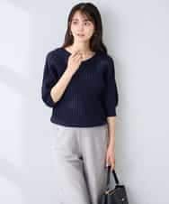 K2FGD15044 a.v.v(アー・ヴェ・ヴェ) プリーツライクサマーニット【洗える/接触冷感/UVカット】 ネイビー