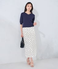 K2FGD79039 a.v.v(アー・ヴェ・ヴェ) ハーフスリーブVネックサマーニット【WEB限定/洗える/接触冷感/UVカット】 ブラック