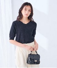 K2FGD79039 a.v.v(アー・ヴェ・ヴェ) ハーフスリーブVネックサマーニット【WEB限定/洗える/接触冷感/UVカット】 ブラック