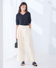 K2FGD79039 a.v.v(アー・ヴェ・ヴェ) ハーフスリーブVネックサマーニット【WEB限定/洗える/接触冷感/UVカット】 ブラック
