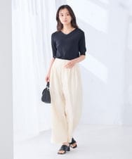 K2FGD79039 a.v.v(アー・ヴェ・ヴェ) ハーフスリーブVネックサマーニット【WEB限定/洗える/接触冷感/UVカット】 ブラック