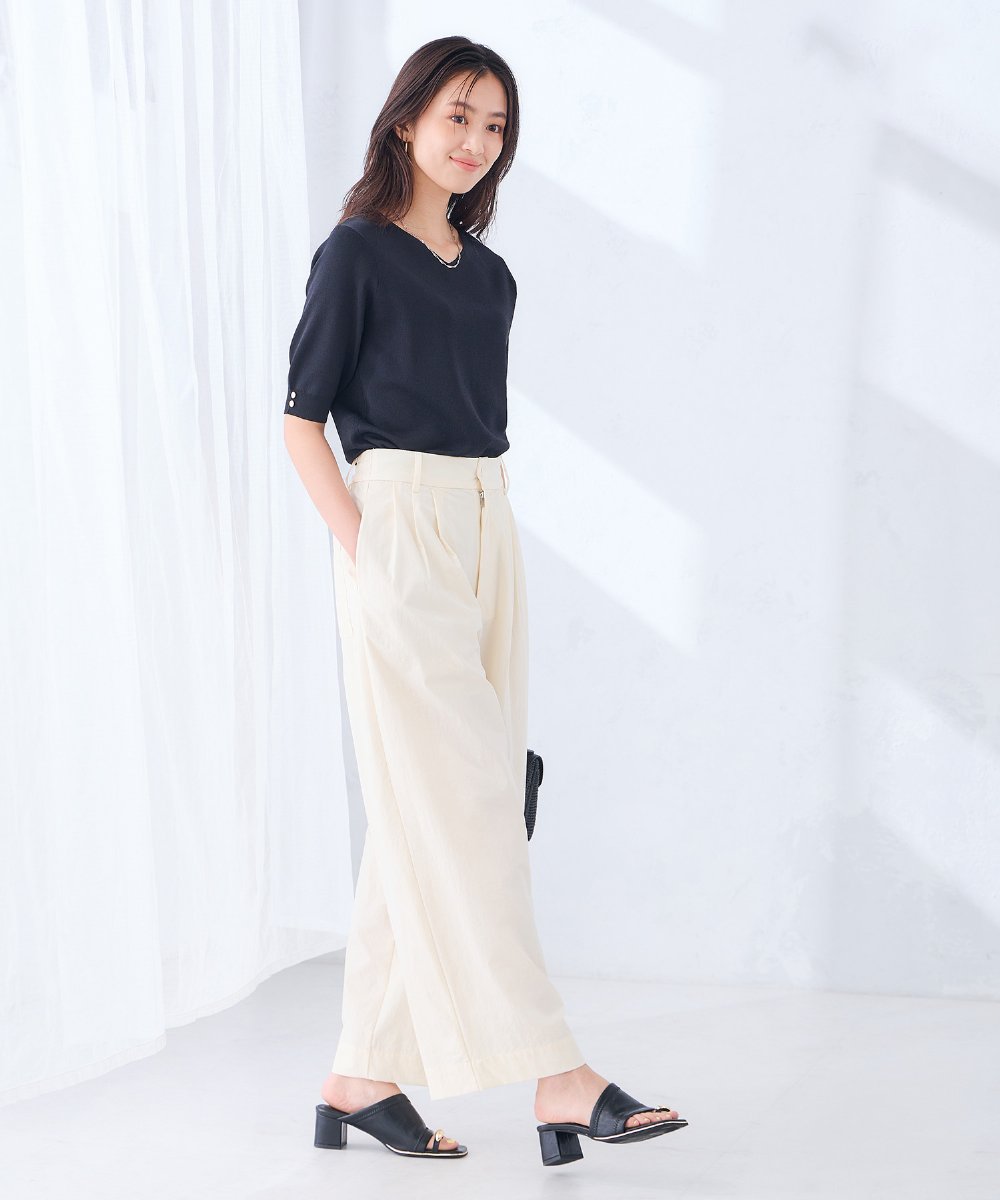 K2FGD79039 a.v.v(アー・ヴェ・ヴェ) ハーフスリーブVネックサマーニット【WEB限定/洗える/接触冷感/UVカット】 ブラック