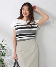 K2FHA30039 a.v.v(アー・ヴェ・ヴェ) 【接触冷感/UVカット】フレンチスリーブ美ラクるサマーニット ブルー