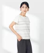 K2FHA30039 a.v.v(アー・ヴェ・ヴェ) 【接触冷感/UVカット】フレンチスリーブ美ラクるサマーニット ブルー