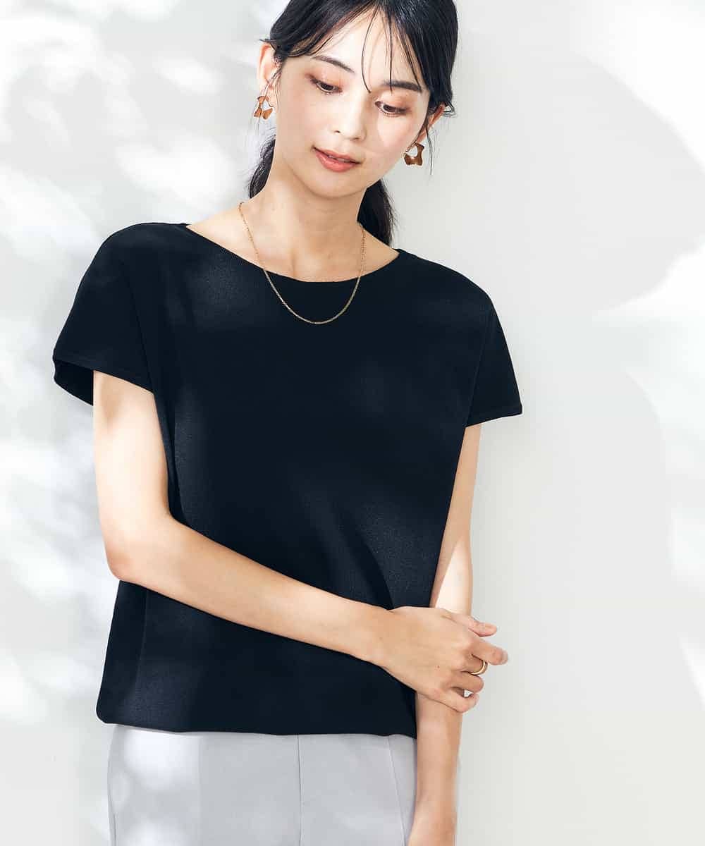 K2FHA30039 a.v.v(アー・ヴェ・ヴェ) 【接触冷感/UVカット】フレンチスリーブ美ラクるサマーニット ブルー