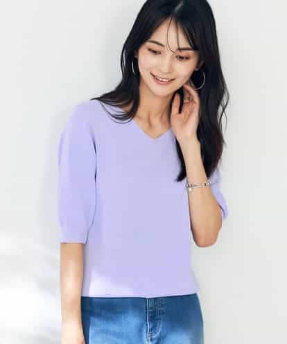K2FHA79039  【接触冷感/UVカット】Vネックパフスリーブ美ラクるサマーニット【WEB限定】