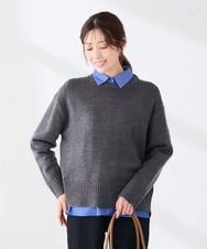 K2FKD45044 a.v.v(アー・ヴェ・ヴェ) バックスリット クルーネックニット 【洗える】 ダークグレー