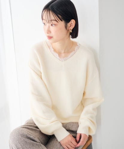 K2FLD22059  【雑誌InRed(宝島社)11月号掲載】レースネック ニット