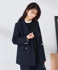 K2JFD04119 a.v.v(アー・ヴェ・ヴェ) 【洗える】ダブルブレストジャケット ネイビー