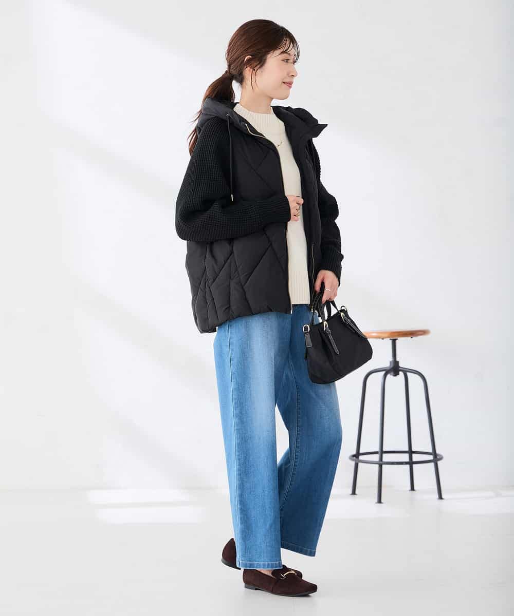 K2JKD04139 a.v.v(アー・ヴェ・ヴェ) 袖ニットドッキング キルト中綿 ブルゾン【Sorona（ソロナ）中綿】 アイボリー