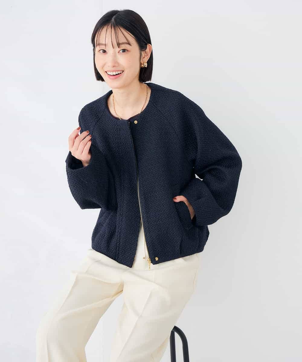K2JLD25099 a.v.v(アー・ヴェ・ヴェ) ノーカラー ツイード ジャケット ネイビー