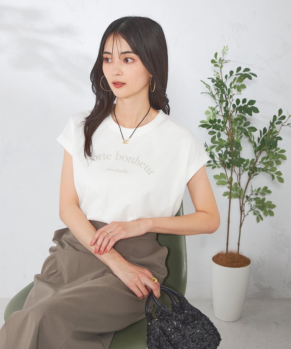 K2KHA46034 a.v.v(アー・ヴェ・ヴェ) 【コットン100%】フレンチスリーブロゴTシャツ ホワイト