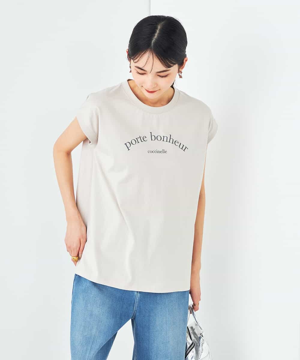 K2KHA46034 a.v.v(アー・ヴェ・ヴェ) 【コットン100%】フレンチスリーブロゴTシャツ グレージュ