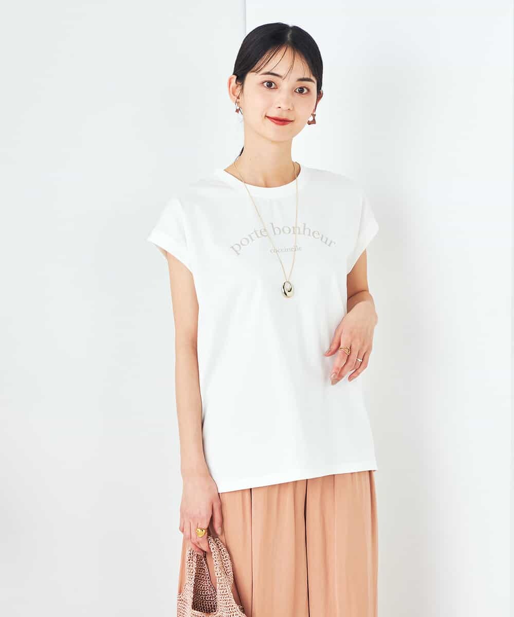 K2KHA46034 a.v.v(アー・ヴェ・ヴェ) 【コットン100%】フレンチスリーブロゴTシャツ グレージュ