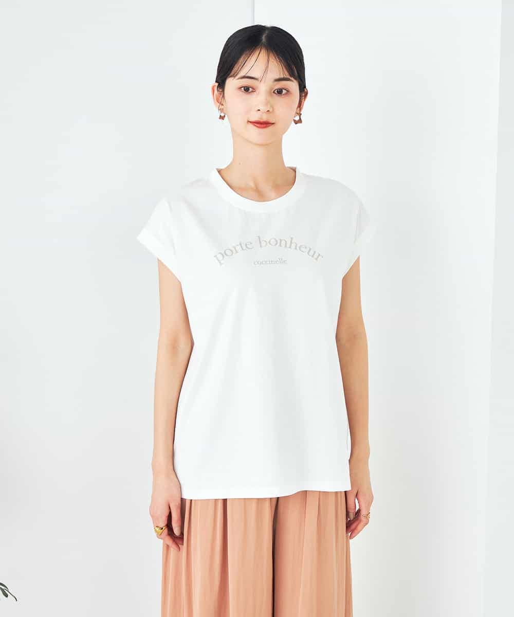K2KHA46034 a.v.v(アー・ヴェ・ヴェ) 【コットン100%】フレンチスリーブロゴTシャツ グレージュ