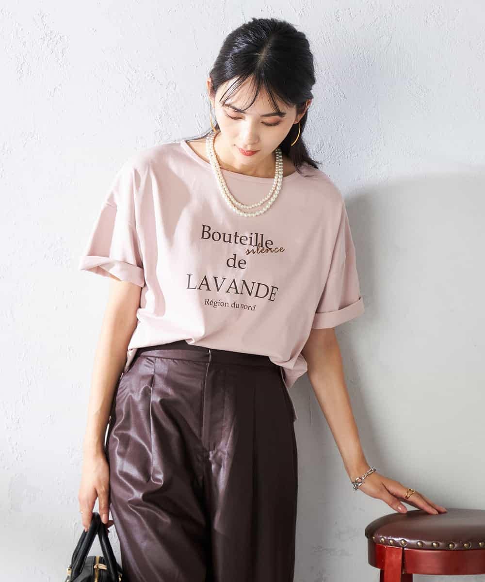 K2KHA68034 a.v.v(アー・ヴェ・ヴェ) 【接触冷感/UVカット】ボートネックロゴTシャツ ピンク