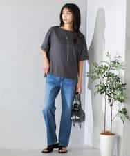 K2KHA68034 a.v.v(アー・ヴェ・ヴェ) 【接触冷感/UVカット】ボートネックロゴTシャツ ピンク