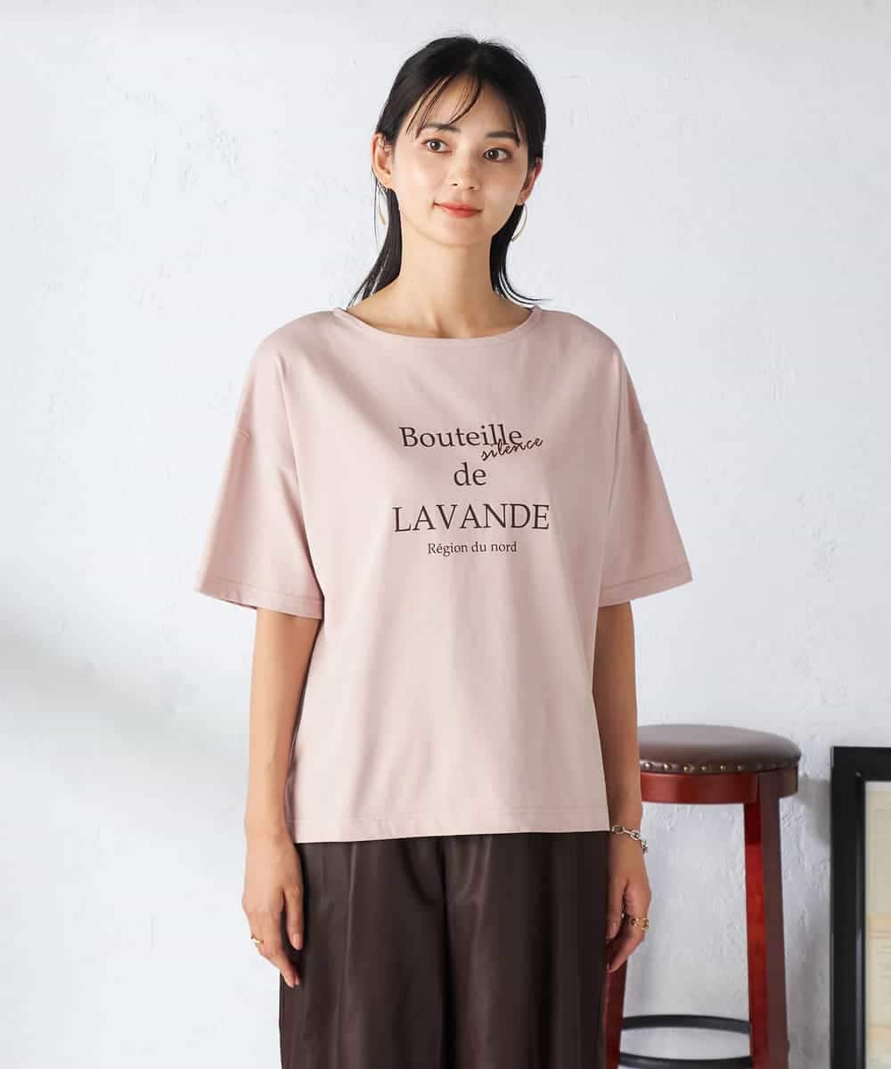 K2KHA68034 a.v.v(アー・ヴェ・ヴェ) 【接触冷感/UVカット】ボートネックロゴTシャツ ピンク