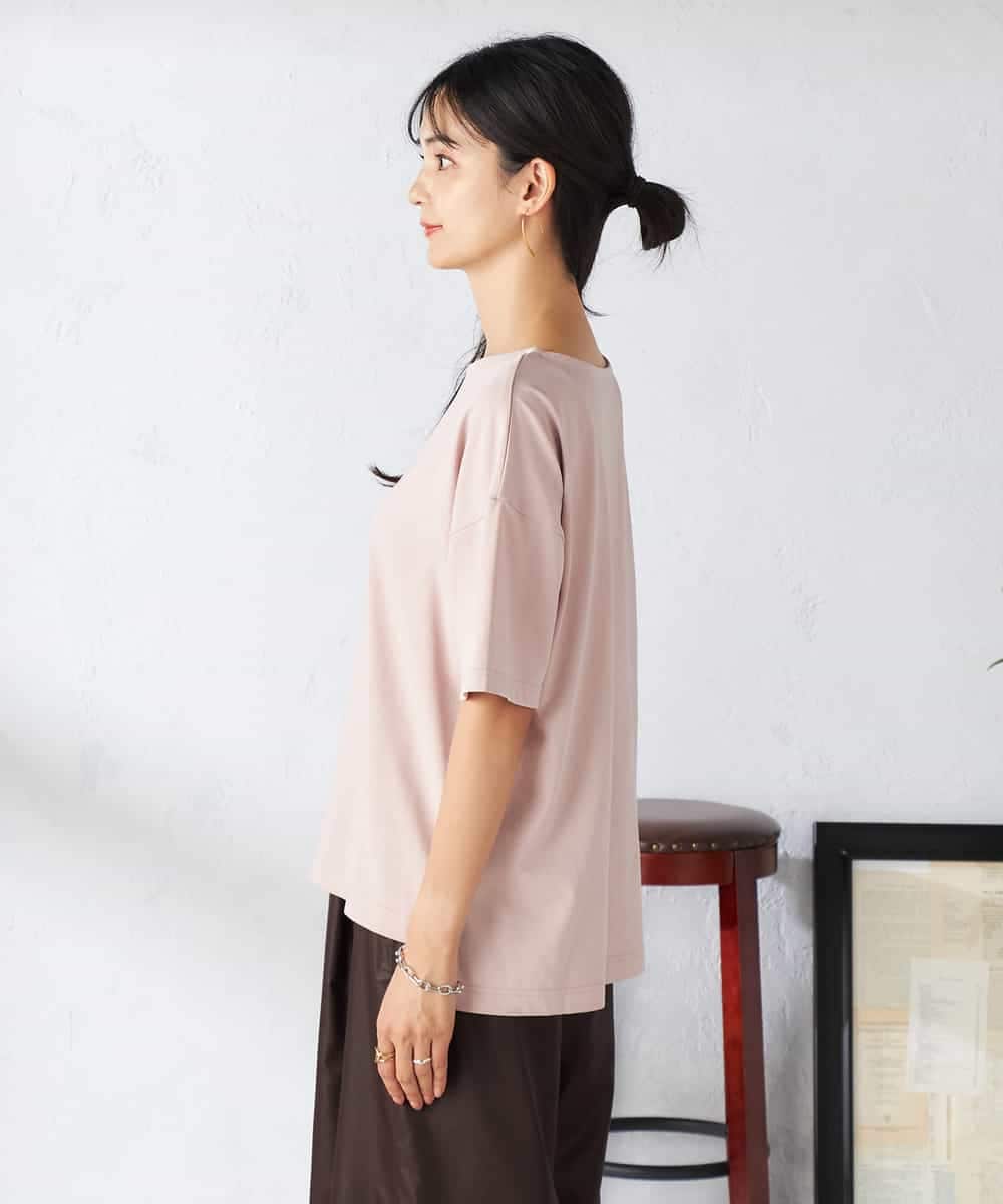 K2KHA68034 a.v.v(アー・ヴェ・ヴェ) 【接触冷感/UVカット】ボートネックロゴTシャツ ピンク