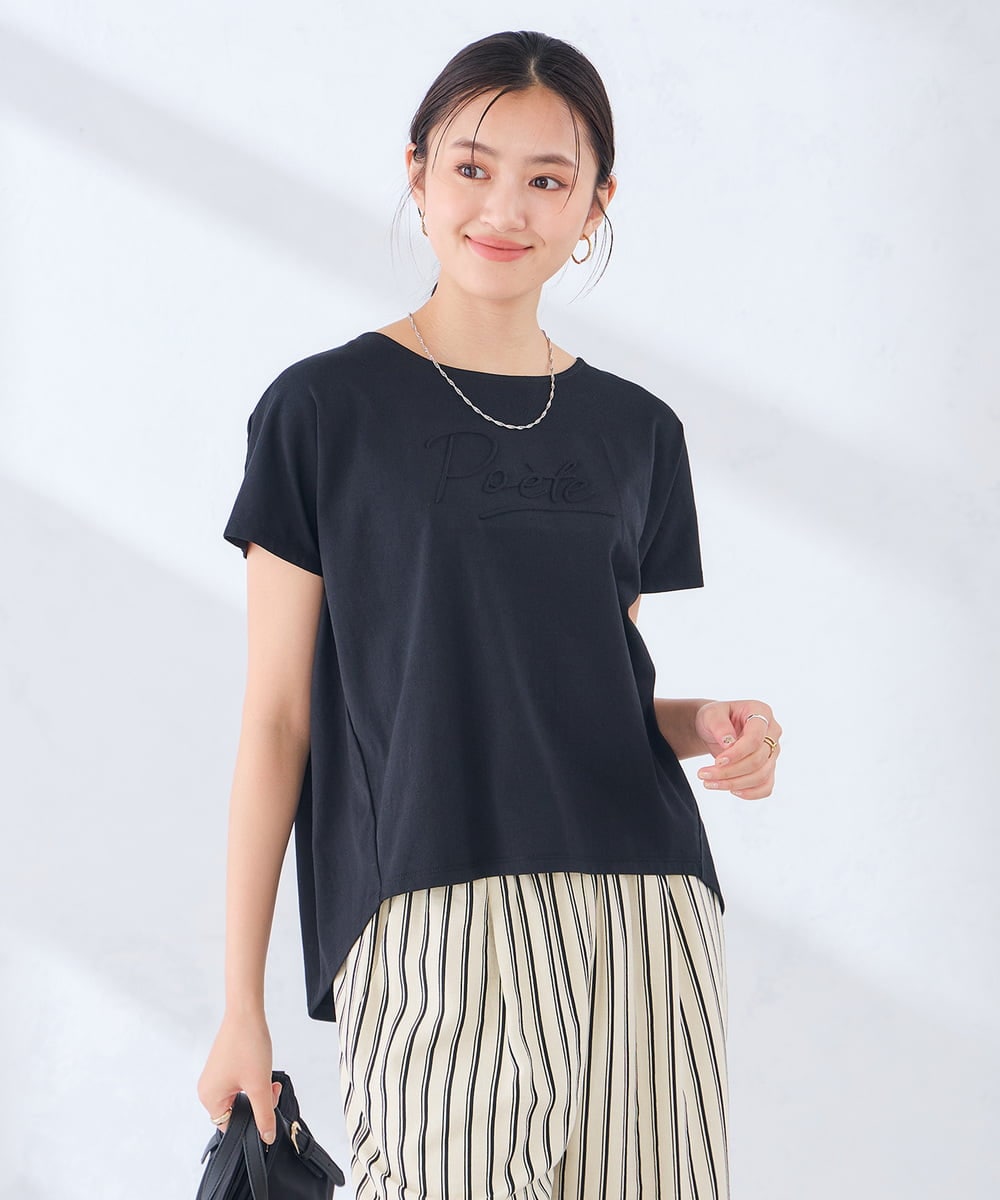 K2KHD45035 a.v.v(アー・ヴェ・ヴェ) 【接触冷感/UVカット】バックタックエンボスロゴＴシャツ ブラック