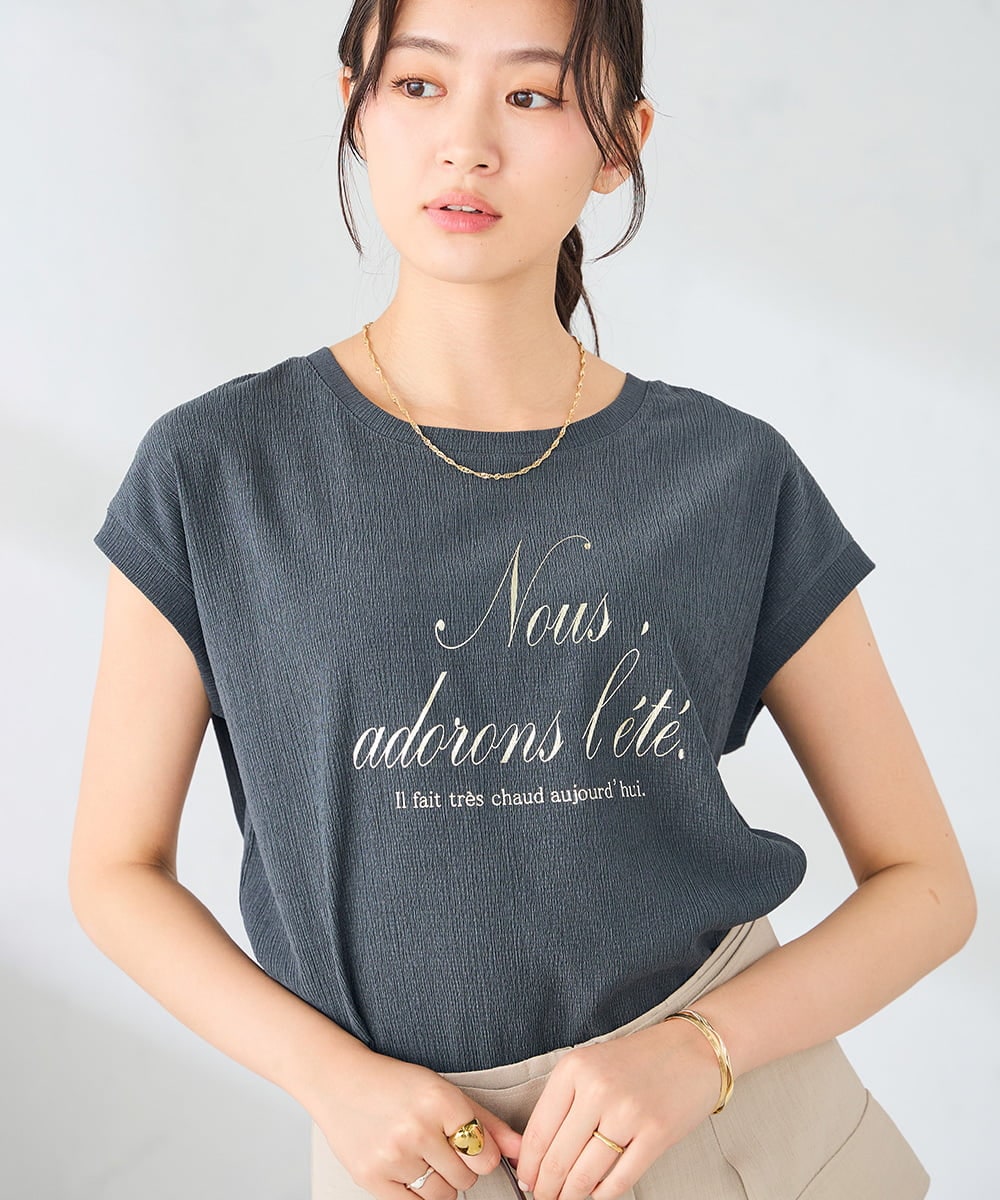K2KHD64039 a.v.v(アー・ヴェ・ヴェ) 楊柳プリントTシャツ ダークグレー