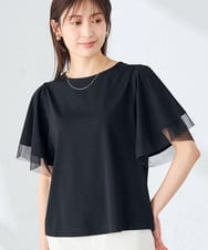 K2KHD68044 a.v.v(アー・ヴェ・ヴェ) 【接触冷感/UVカット】シアー切替フレアスリーブトップス ブラック