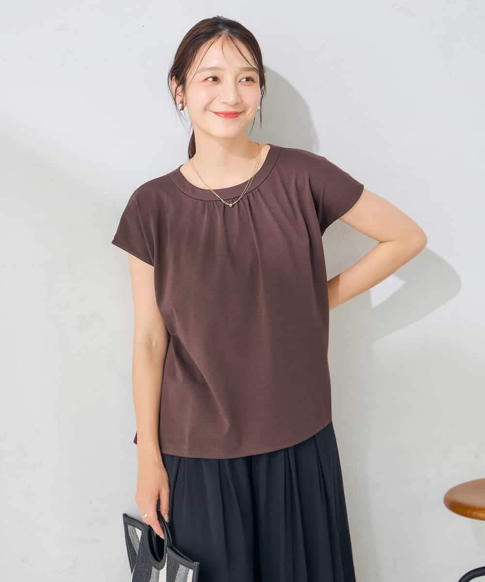 K2KID66035 a.v.v(アー・ヴェ・ヴェ) 【接触冷感/UVカット】ギャザーネックフレンチカットソー コーラル