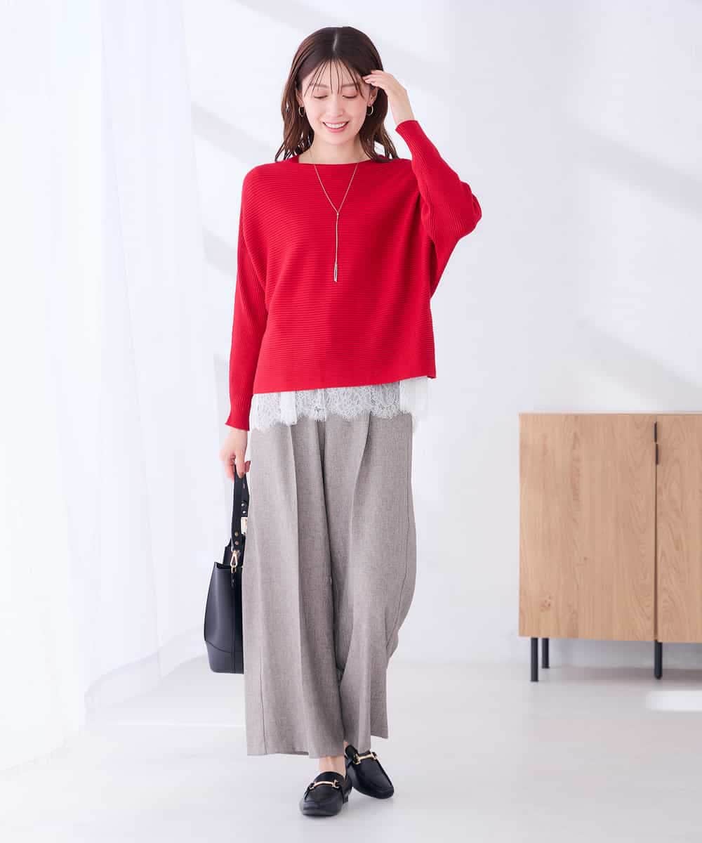 K2LLD32059 a.v.v(アー・ヴェ・ヴェ) 【雑誌InRed(宝島社)11月号掲載】ヘリンボーンツイードワイドパンツ【洗える/ストレッチ】 ベージュ