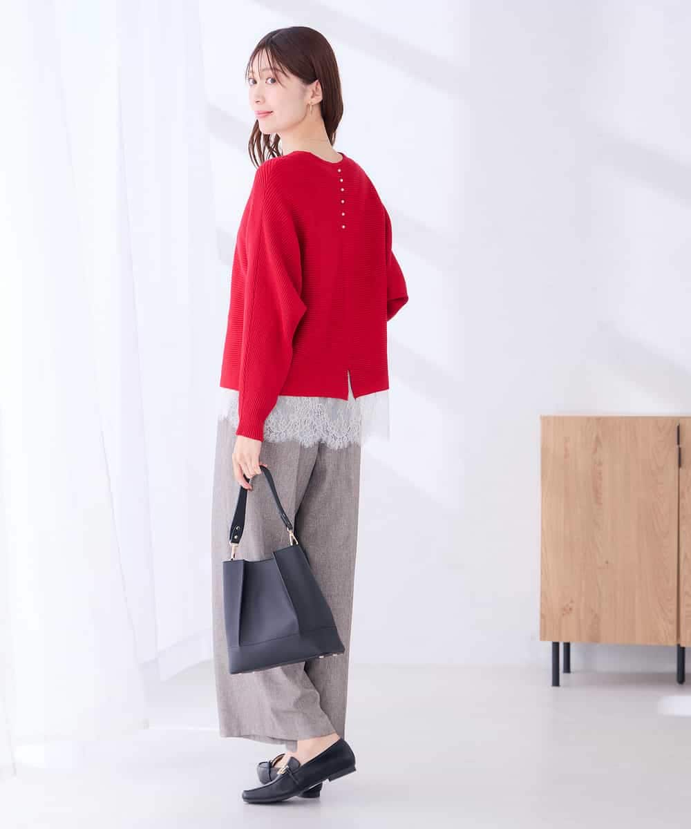 K2LLD32059 a.v.v(アー・ヴェ・ヴェ) 【雑誌InRed(宝島社)11月号掲載】ヘリンボーンツイードワイドパンツ【洗える/ストレッチ】 ベージュ