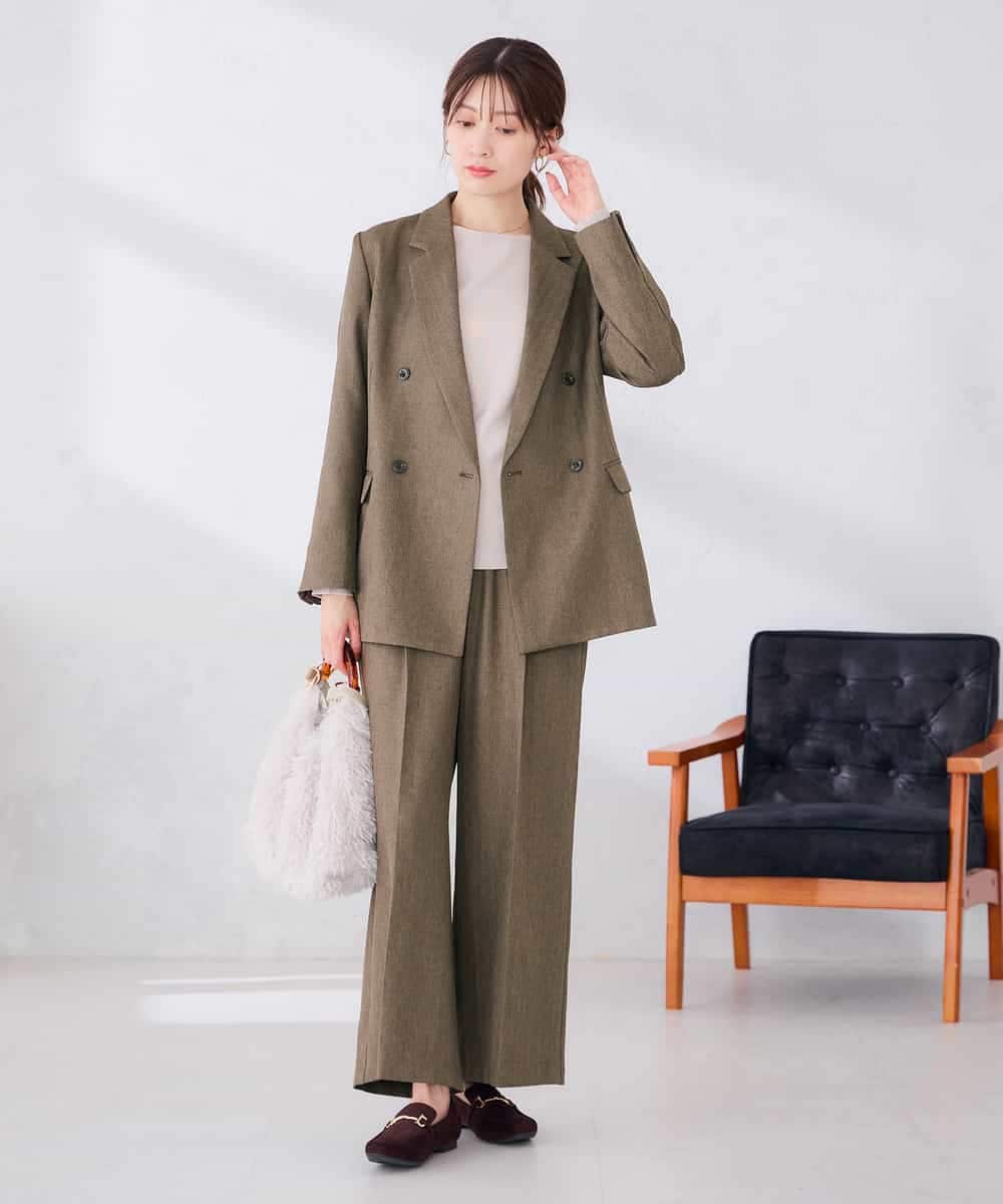 K2LLD32059 a.v.v(アー・ヴェ・ヴェ) 【雑誌InRed(宝島社)11月号掲載】ヘリンボーンツイードワイドパンツ【洗える/ストレッチ】 ベージュ