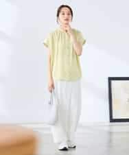 K3BGD05039 a.v.v Elmi(アー・ヴェ・ヴェ) 【低身長サイズ】サテンギャザーブラウス【接触冷感/UVカット/吸水速乾/イージーケア】 ライトイエロー