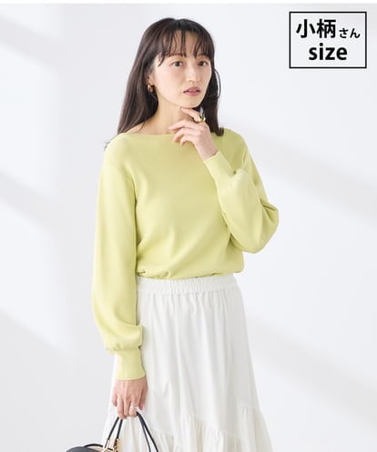 K3FED69039  【低身長サイズ/洗える/UVカット】ボートネックパフスリーブニット