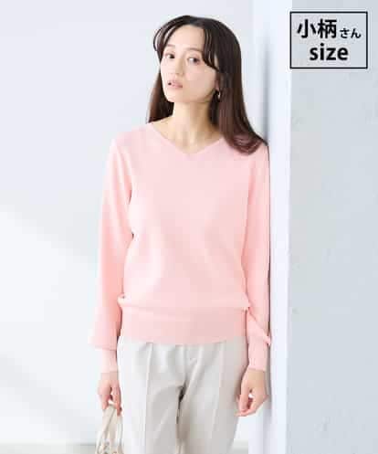 K3FED79039  【低身長サイズ】【洗える/UVカット】Vネックパフスリーブニット