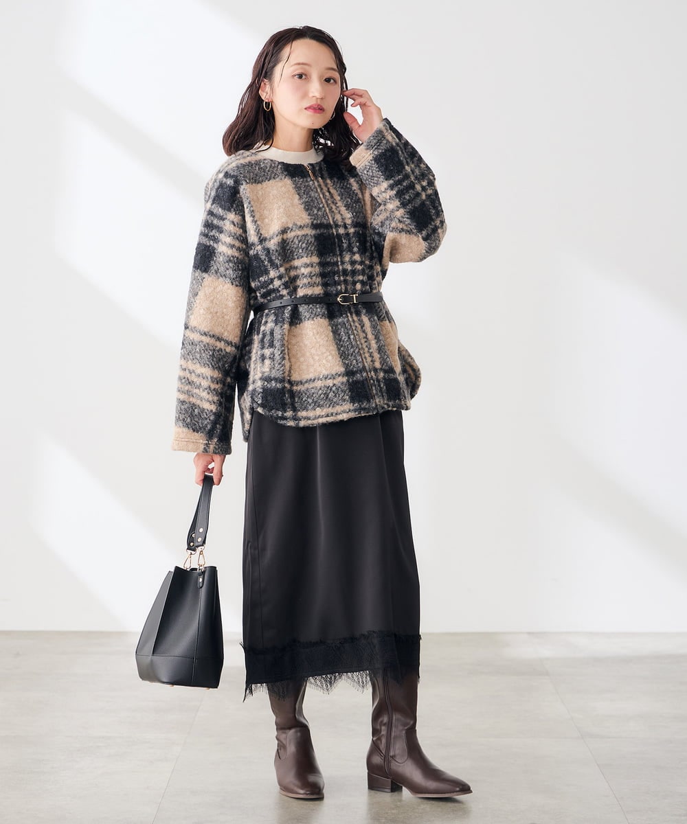 K3HLD12059 a.v.v Elmi(アー・ヴェ・ヴェ) 【低身長サイズ】裾レース ナロー スカート キャメル