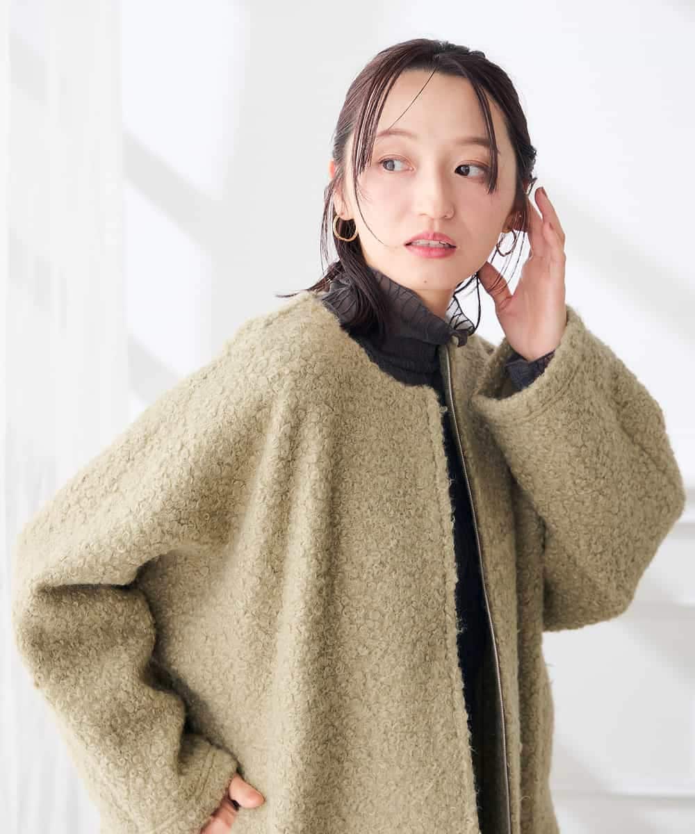 K3JLD35089 a.v.v Elmi(アー・ヴェ・ヴェ) 【低身長サイズ】チェック ブークレ ジャケット カーキ