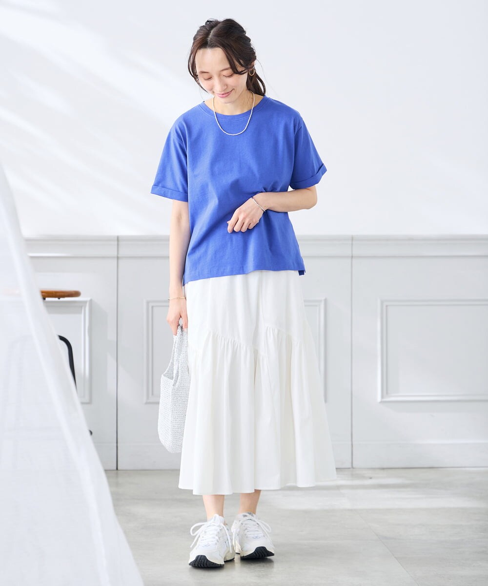 K3KGD30024 a.v.v Elmi(アー・ヴェ・ヴェ) 【低身長サイズ】ロールアップハーフスリーブTシャツ【接触冷感/UVカット/コットン100%】 ライトイエロー