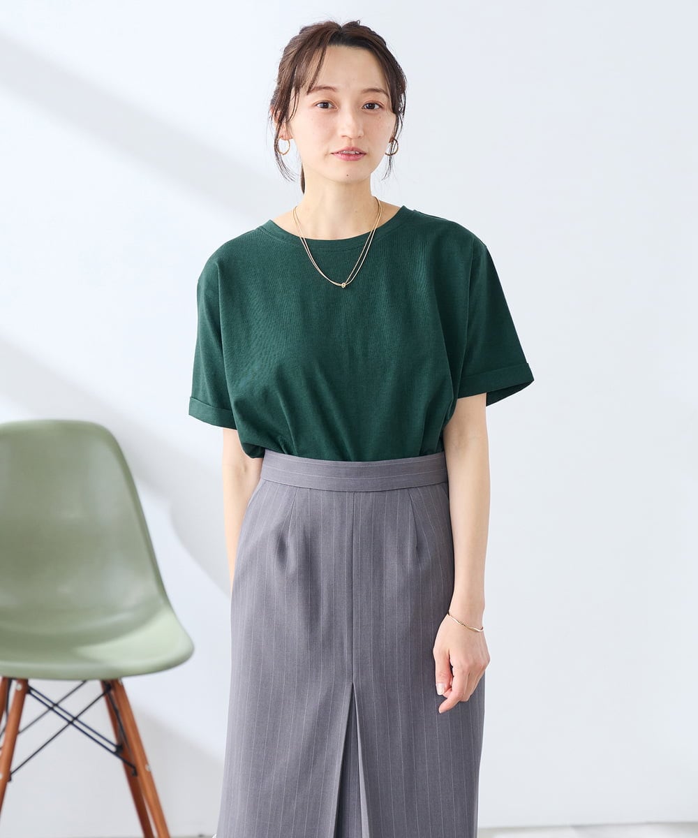 K3KGD30024 a.v.v Elmi(アー・ヴェ・ヴェ) 【低身長サイズ】ロールアップハーフスリーブTシャツ【接触冷感/UVカット/コットン100%】 ライトイエロー