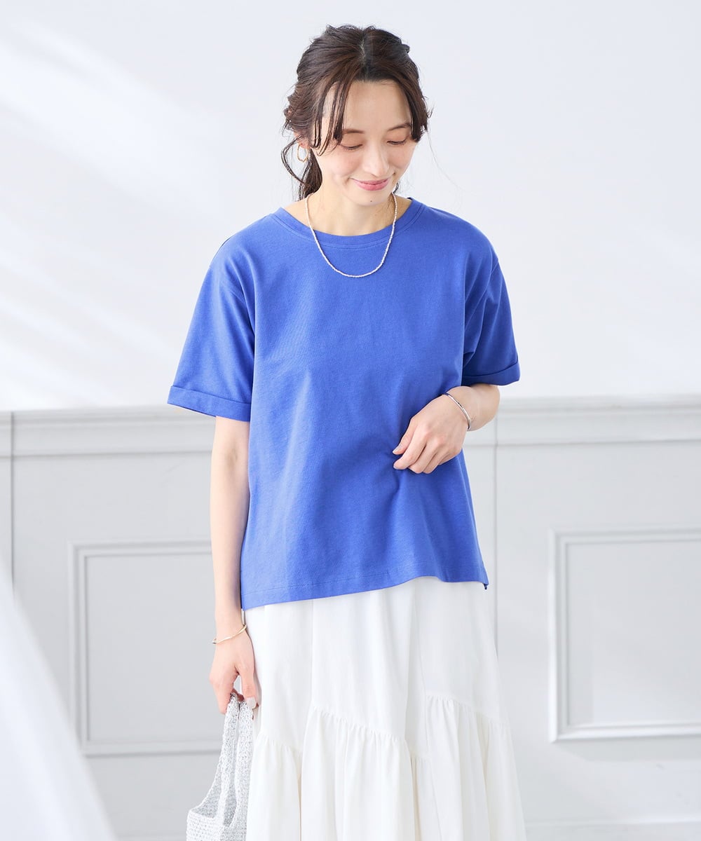 K3KGD30024 a.v.v Elmi(アー・ヴェ・ヴェ) 【低身長サイズ】ロールアップハーフスリーブTシャツ【接触冷感/UVカット/コットン100%】 ライトイエロー