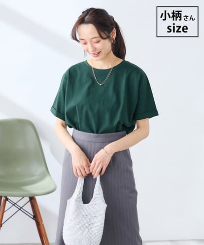 K3KGD30024  【低身長サイズ】ロールアップハーフスリーブTシャツ【接触冷感/UVカット/コットン100%】